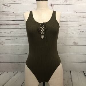 Zara Women's Ribbed Thin Strap Olive Bodysuit Size S